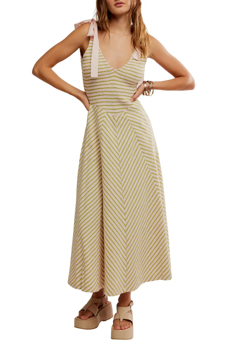 Free People Cecelia Stripe Tie Shoulder Midi Dress (Women) | Nordstromrack | Nordstrom Rack