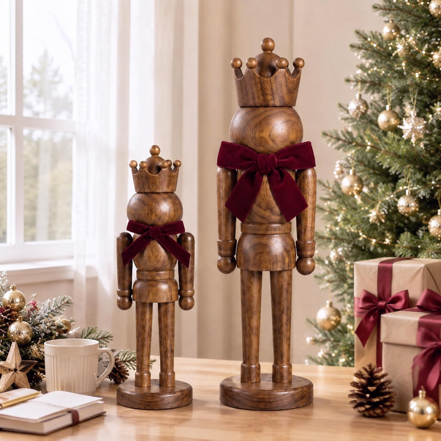 Amyhill 2 Pcs Wooden Christmas Nutcracker Figures Decor 14'' 10'' Brown | Amazon (US)