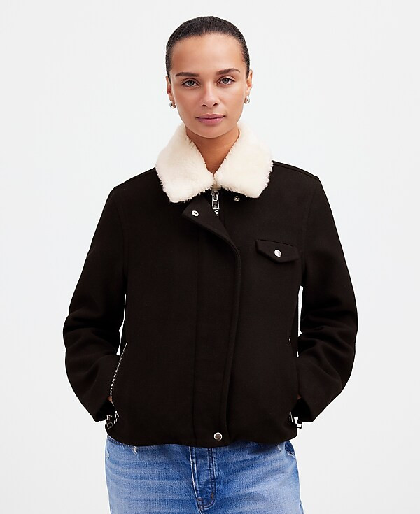 Sherpa-Collar Asymmetric Zip-Front Jacket | Madewell | Madewell