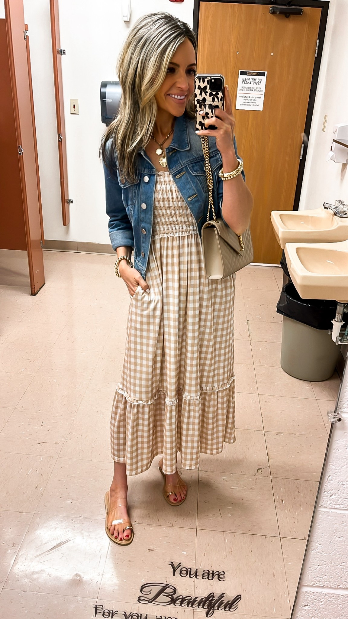 Today’s church outfit of the day. It was 55° at the time of church so I threw on a denim jacket for a layer. This dress is super stretchy & comfy! Had the most precious flutter sleeves that are wide enough to wear a regular bra with. Has POCKETS 🤗 I’m 5’5” wearing small. 

#LTKStyleTip #LTKSaleAlert #LTKFindsUnder50