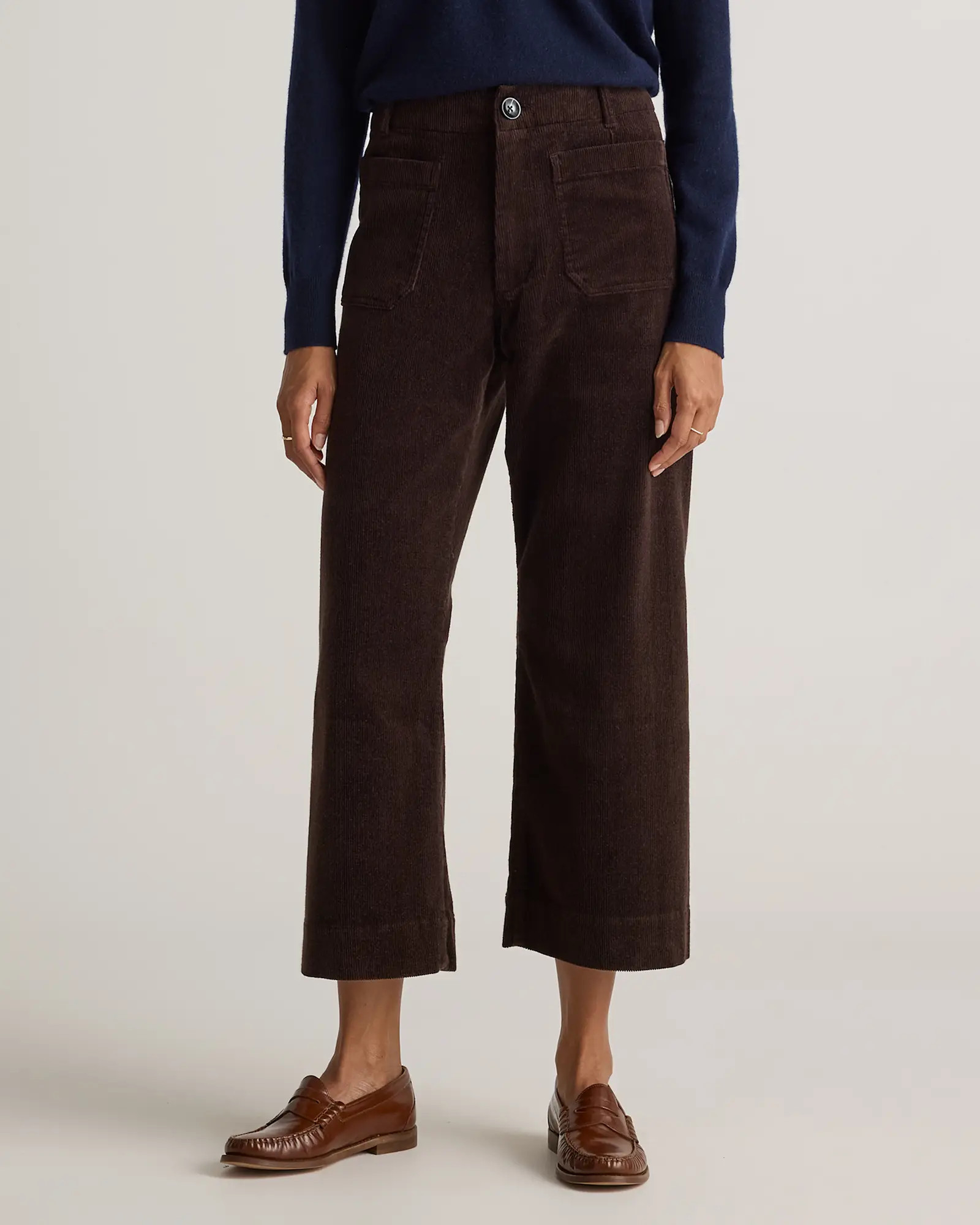 Organic Stretch Corduroy Cropped Wide Leg Pants in Espresso | Quince