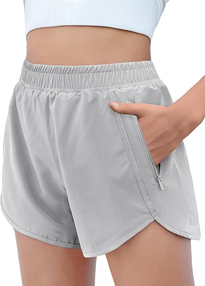 Zaclotre Girls Athletic Shorts with Zipper Pockets High Waisted Running Shorts Soccer Gym Sports ... | Amazon (US)