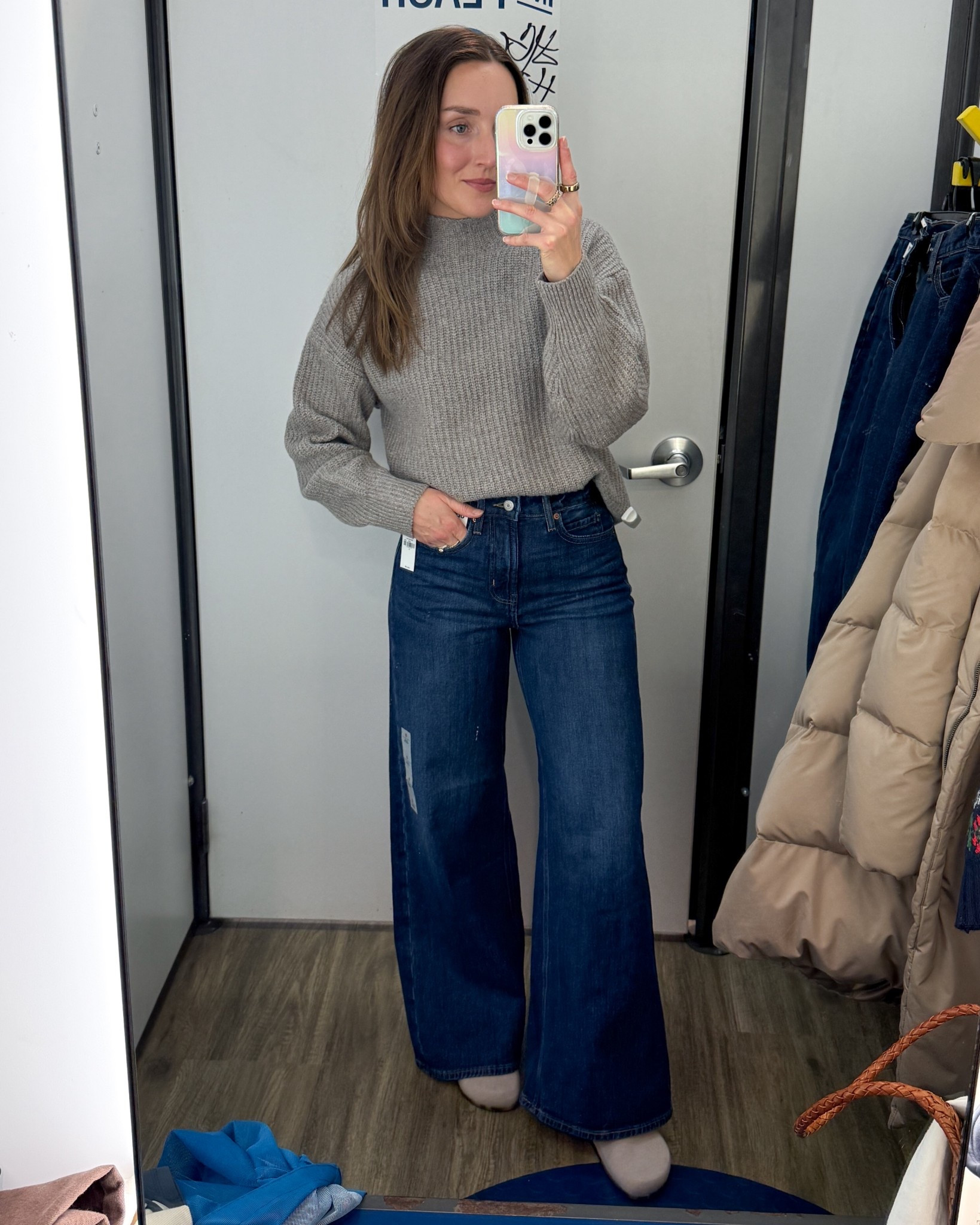 This mick neck sweater is on sale today for $18! I brought these jeans home with me. Old Navy is 50% off for card holders right now but they’re also some incredible markdowns. Correct sweater is tagged it just pulled the picture for the cable knit instead.