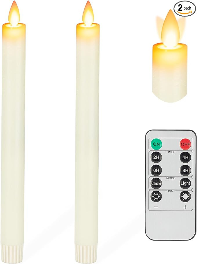 Flameless Taper Candles with Moving Wick, 9.6" Real Wax LED Candles with Remote and Timer, 2 Pack... | Amazon (US)