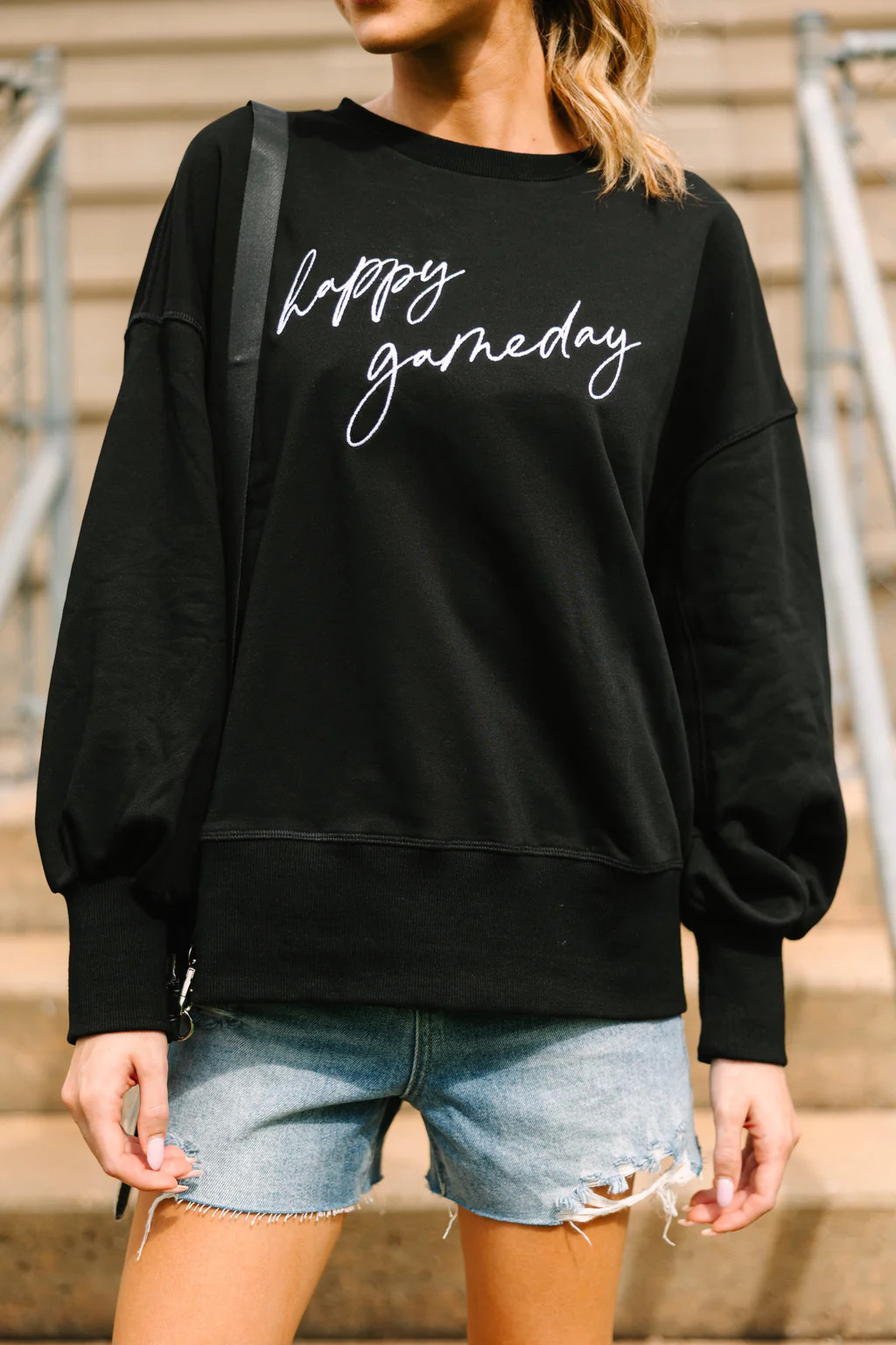 Happy Gameday Black Embroidered Pullover | The Mint Julep Boutique