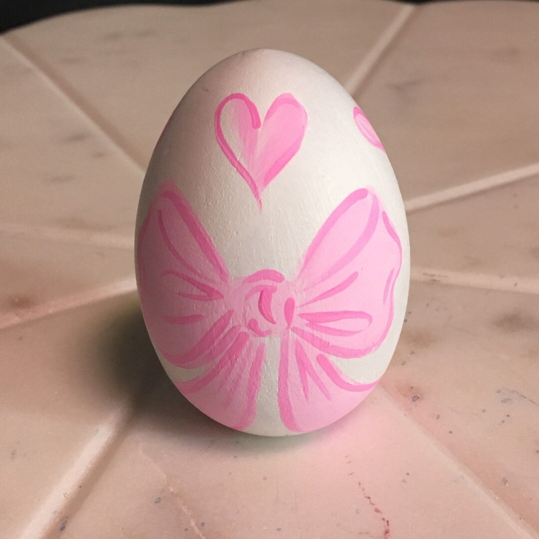 Personalized Easter egg with pink bow and hearts for kids basket, keepsake heirloom Easter egg gi... | Etsy (US)