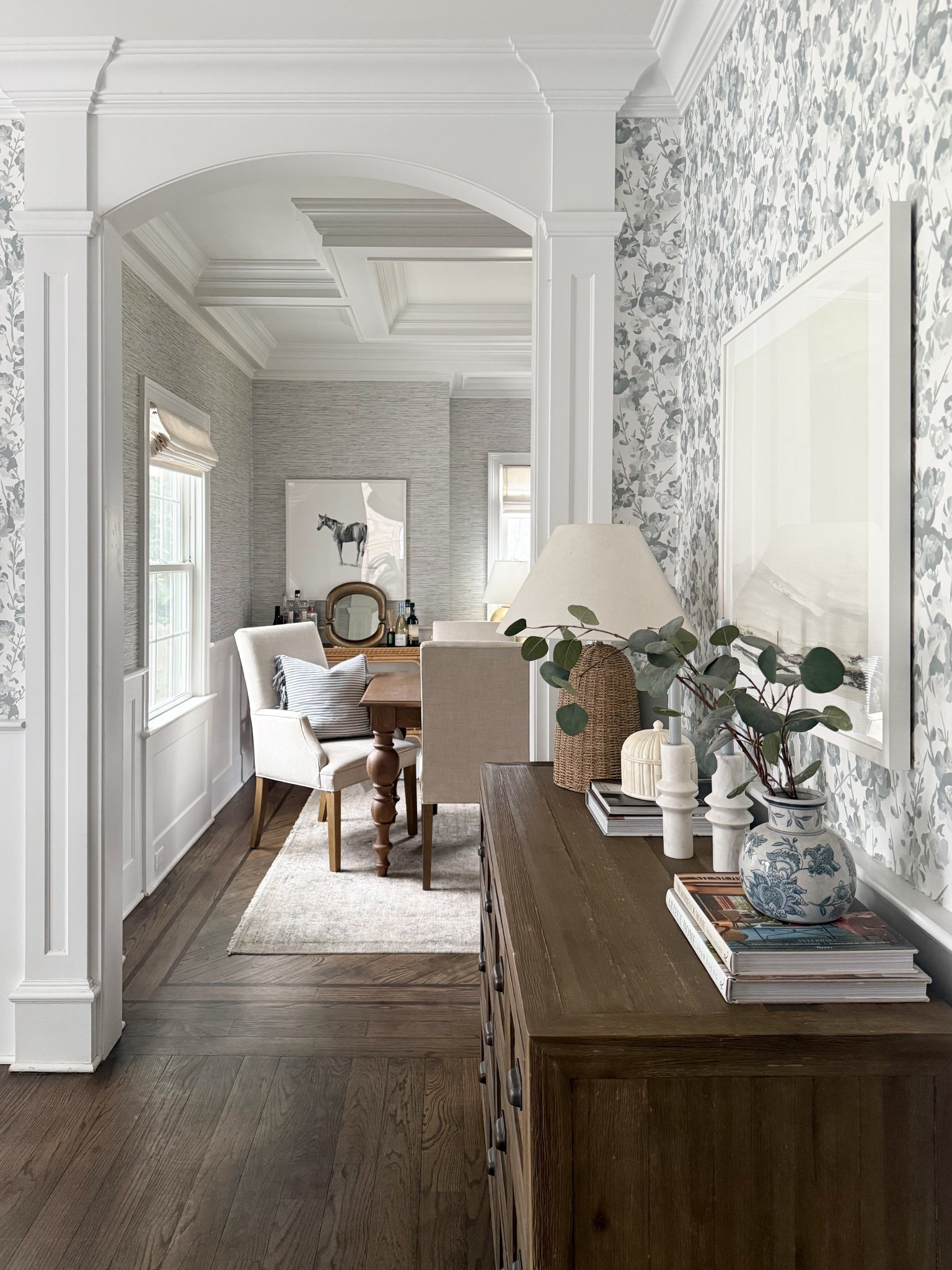 Loving this new view! Funny how wallpapering just one wall can change and entire look and feel of a room 🙌🏻

Linking bold wallpaper designs that I’m loving along with all of the breakfast nook and dining room accessories you see here! 

Faux greenery, vase, Target table lamp, Serena & Lily chandelier, bar cart

#LTKSaleAlert #LTKHome #LTKSeasonal