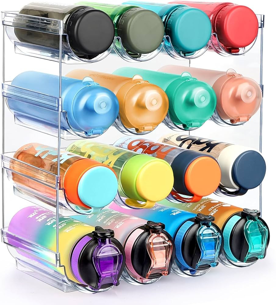 Water Bottle Organizer, 4 Packs Stackable Plastic Water Bottle Cup Holder, Wine/Drink/Water Bottl... | Amazon (US)