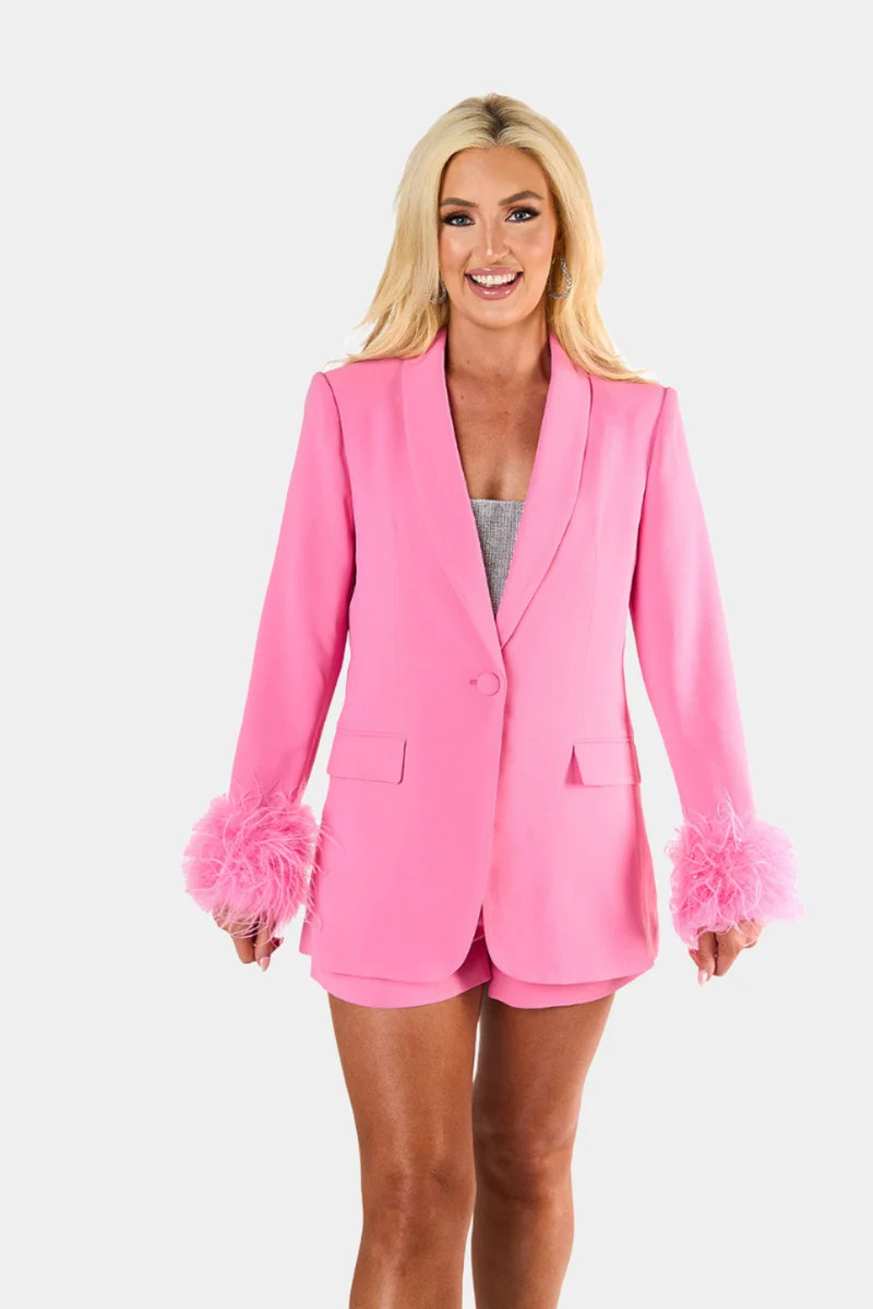 BuddyLove | Elle Fewther Trim Blazer | Pink | BuddyLove