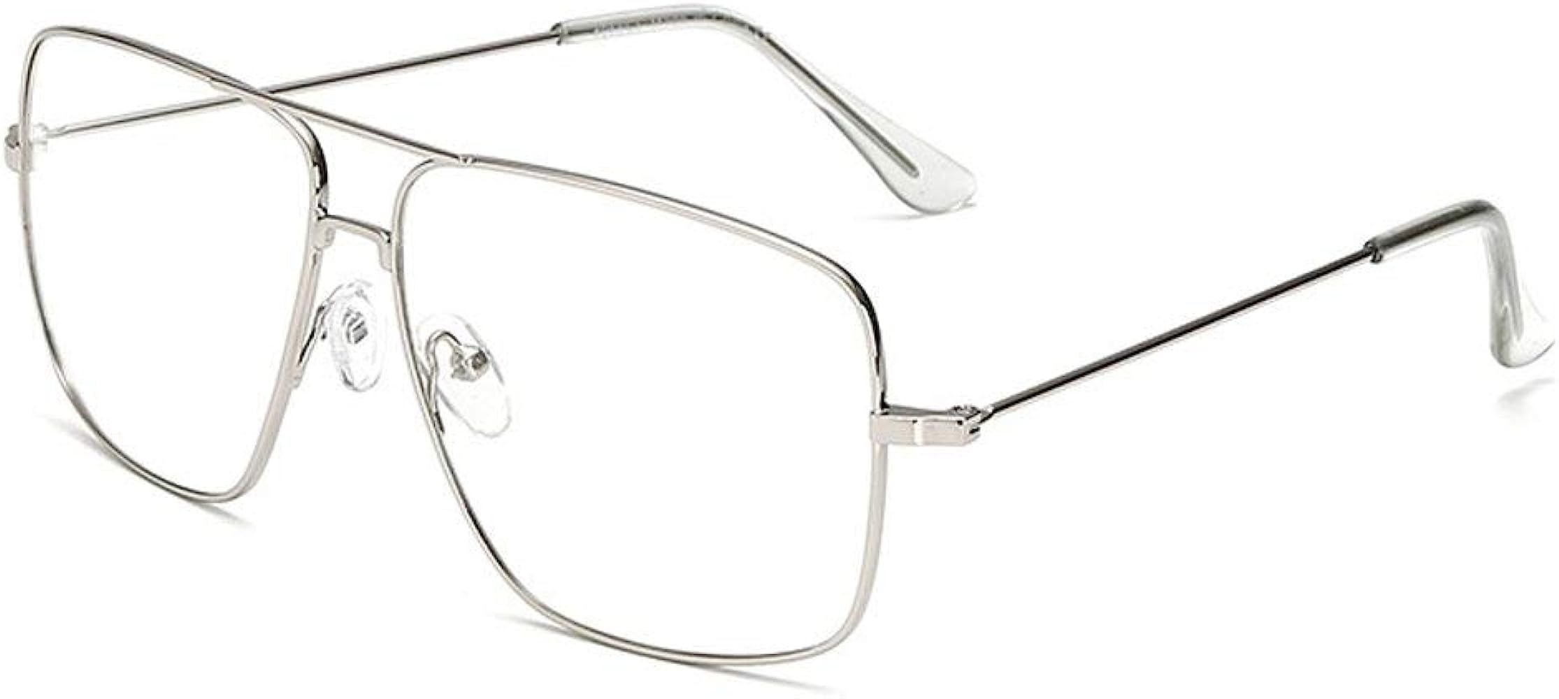 Amazon.com: Dollger Classic Glasses Clear Lens Non Prescription Metal Frame Eyewear Men Women Sil... | Amazon (US)