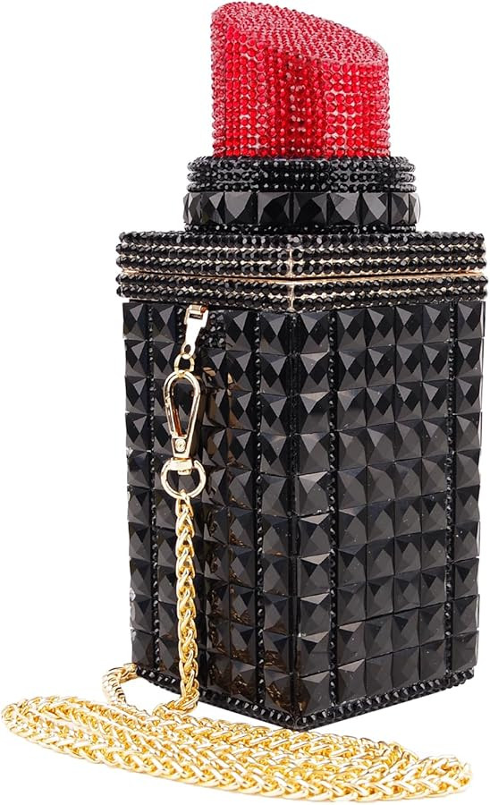 Women Lipstick Shape Inlaid Rhinestone Crystal Glitter Evening Bags Purses Clutch Sparkly Banquet... | Amazon (US)