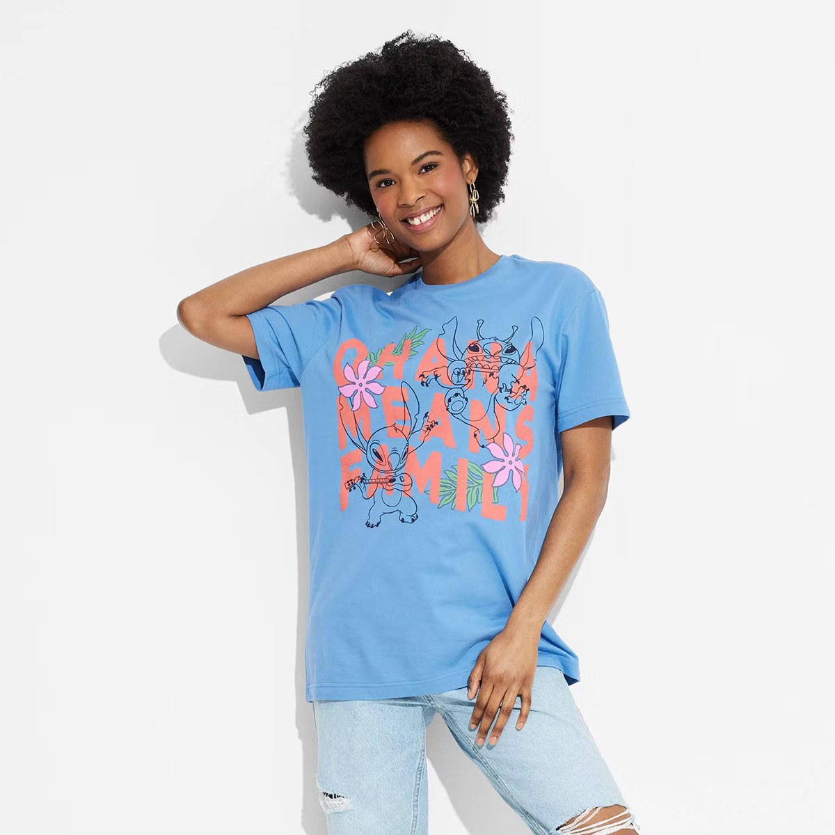 Women's Stitch Ohana Means Family Oversized Short Sleeve Graphic T-Shirt - Blue | Target