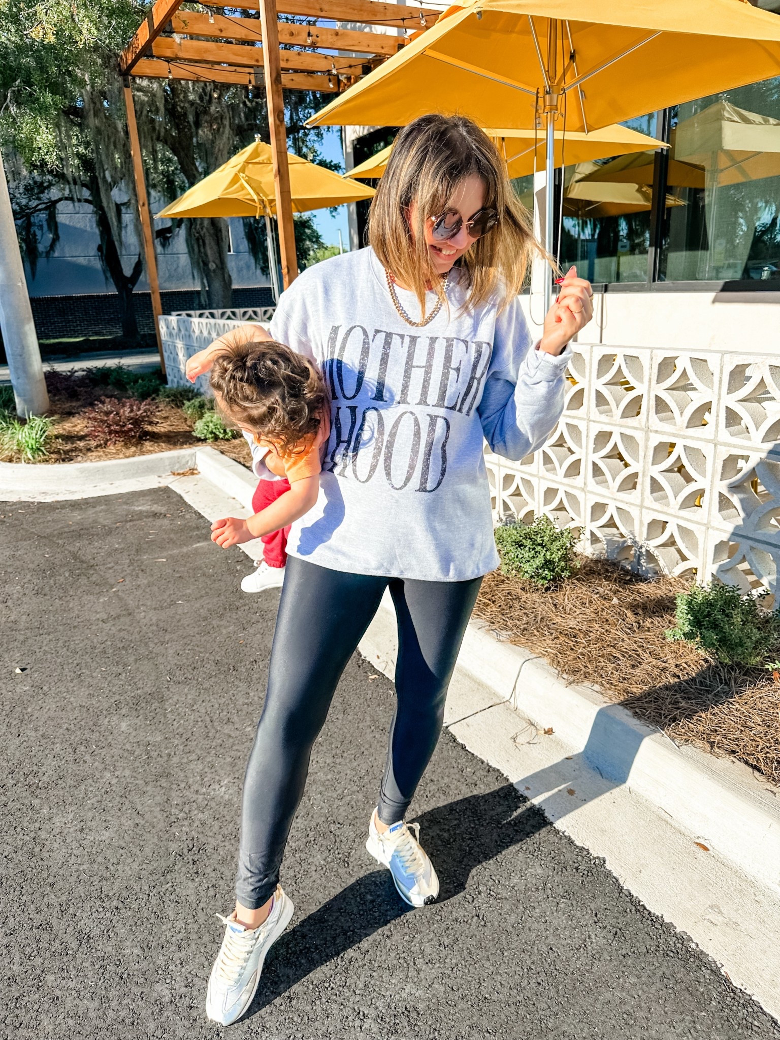 Best $14 faux leather leggings… obsessed with this sweatshirt! Everything fits true to size ! 

#LTKSeasonal #LTKHoliday #LTKSaleAlert