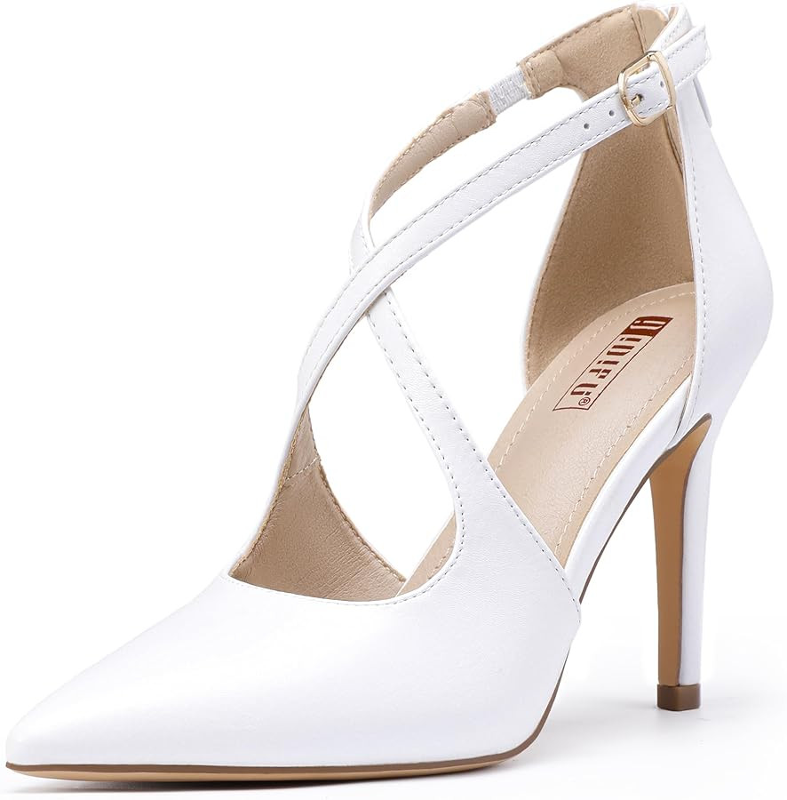 IDIFU IN4 Women's Pumps Closed Toe Stiletto Heels Strappy Wedding Bridal Office Homecoming Work P... | Amazon (US)