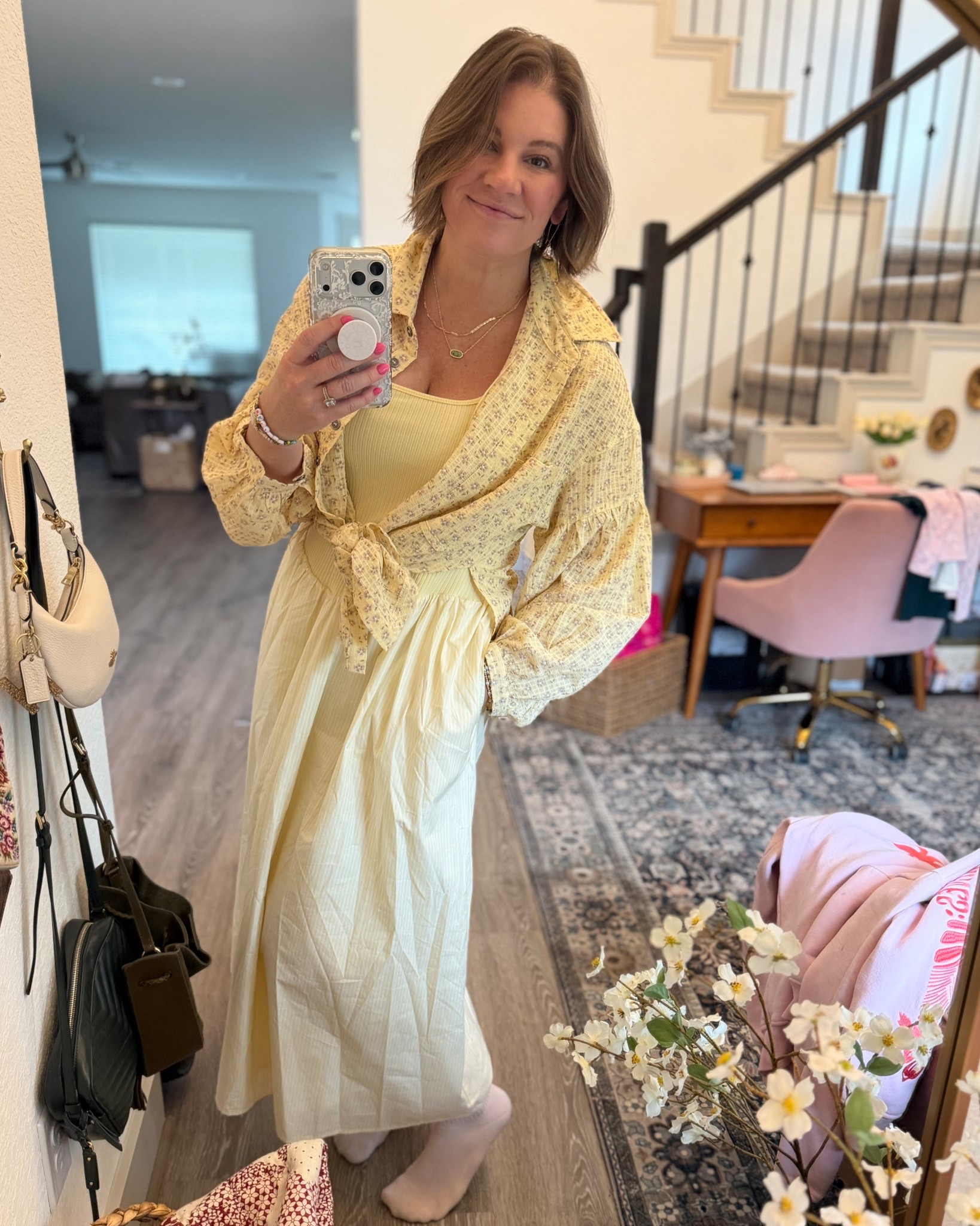 Great spring / summer dress from
Target. 
I threw in an old floral button up to change the style up a bit. I love mixing patterns - stripes & floral 