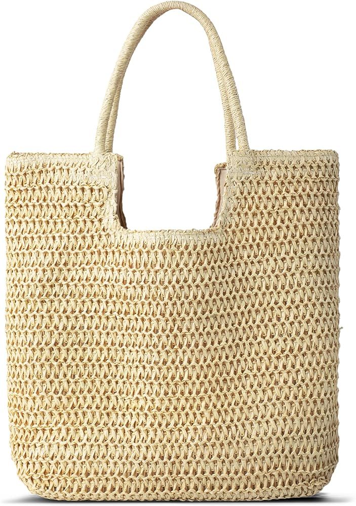 TOBEHIGHER Straw Beach Bags for Women - Summer Woven Tote Bag Shoulder Handbags, Large Beach Bag ... | Amazon (US)