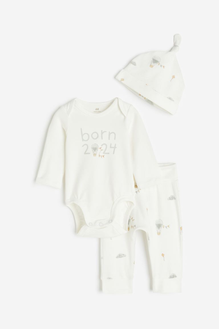 3-piece Cotton Set - White/hot air balloons - Kids | H&M US | H&M (US + CA)