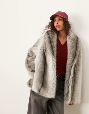 ASOS DESIGN tipped vintage faux fur coat in gray stripe | ASOS (Global)