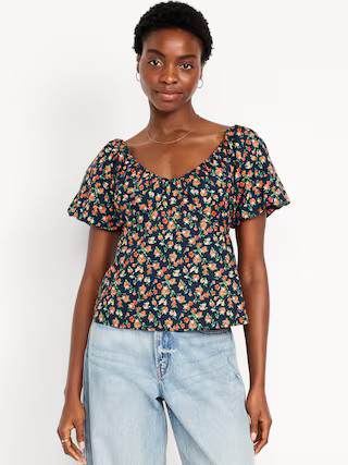 Waist-Defined V-Neck Top | Old Navy (US)