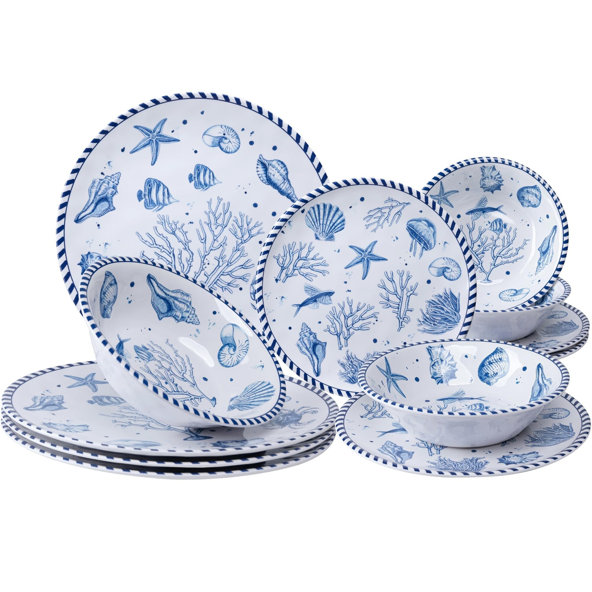 Aoibox 12 Piece Coastal Ocean Print Unbreakable Shatterproof Melamine Plates and Bowls Outdoor Service for 4 one_size | LAB9OHF7 | Lowe's