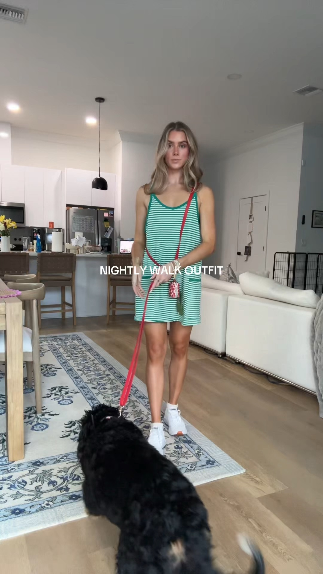 My nightly family walk with the puppy outfit Amazon size XS Zhiyouni Women's Summer Athletic Mini Dress Sleeveless V Neck Built-in Shorts Striped Tennis Workout Vacation. My tennis shoes are my new white sneakers from no bull. @nobull 

#LTKActive #LTKfitnessgoals #LTKootd