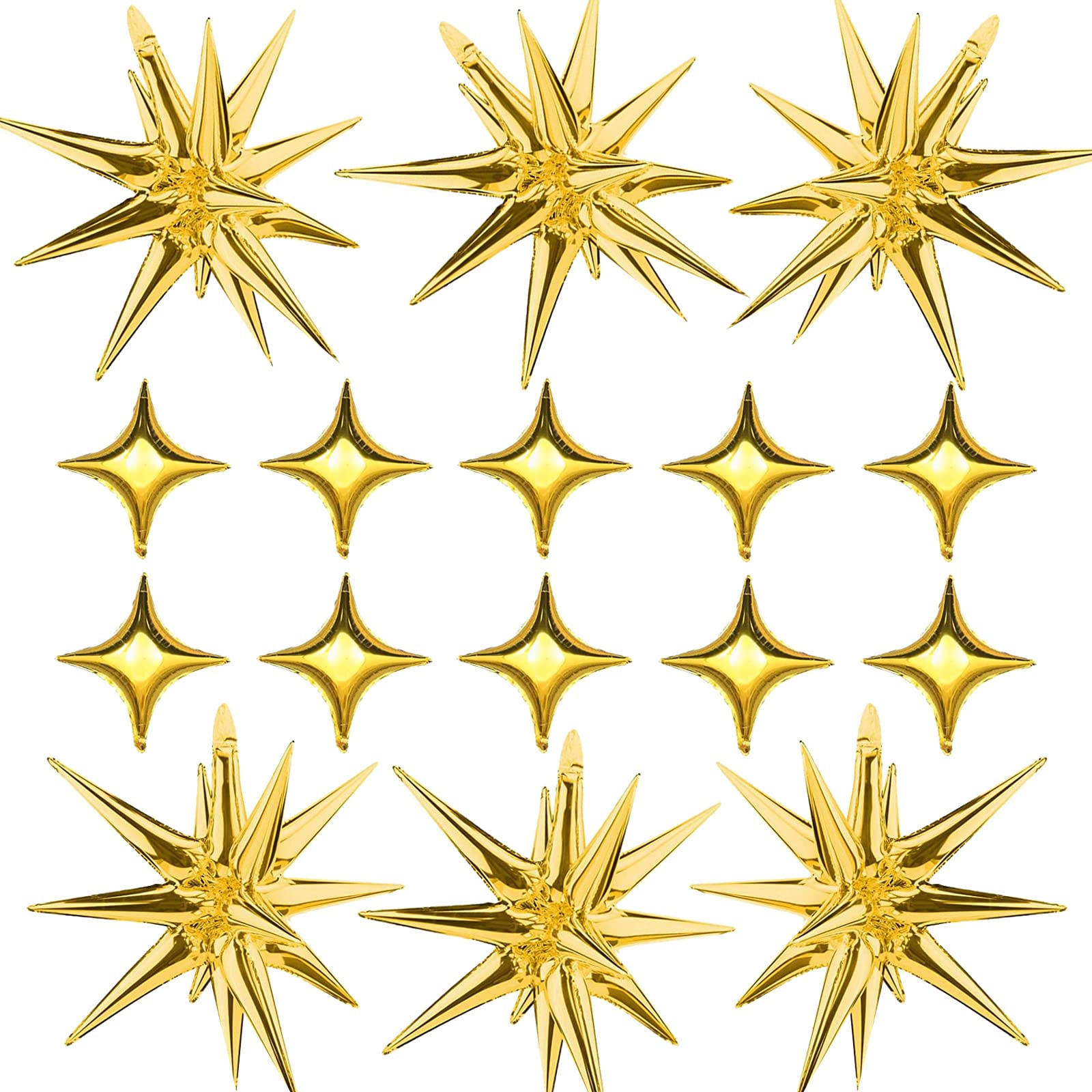 Gold Star Foil Balloons Kit - 6 Pack 12 Point Starburst Cone and Spike Balloons With 10Pcs Four P... | Amazon (US)