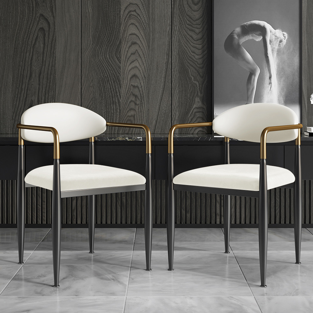 Otrast White PU Leather Velvet Upholstered Dining ChairArm Chair 8-Pieces | Homary