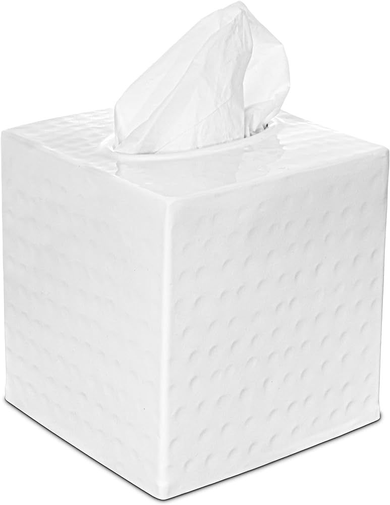 Monarch Abode Tissue Box Cover, Hand Hammered, Metal, Square Tissue Box Holder, White | Amazon (CA)