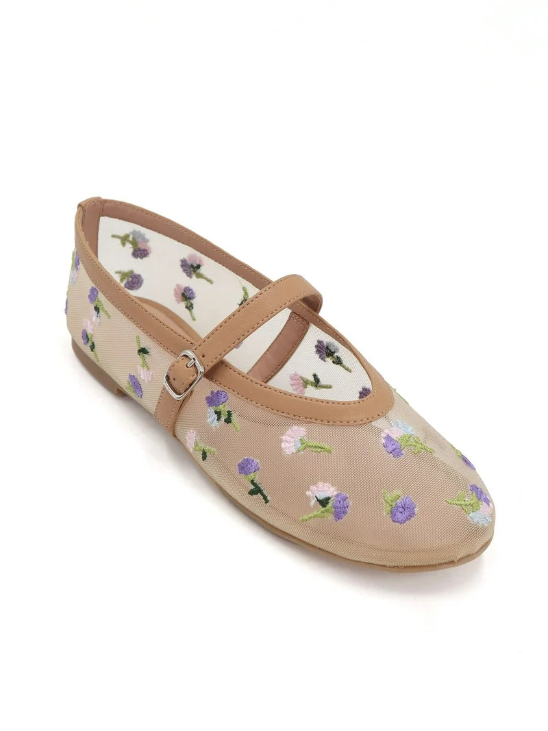 No Boundaries Women's Floral Mesh Mary Jane Shoes, Sizes 6-11 | Walmart (US)