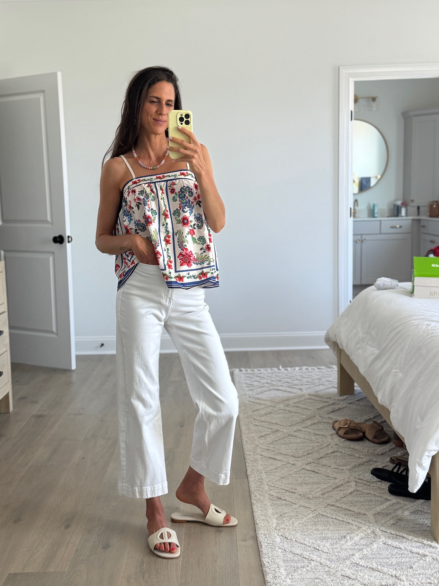 Effortless summer outfit you can dress up or down
Flowy printed tank + white denim + neutral slides is one of those easy, throw-on-and-go looks that still feels put together
Lightweight, flattering, and perfect for everyday wear, vacation, or casual dinners

#LTKdayinmylife #LTKootd #LTKSeasonal