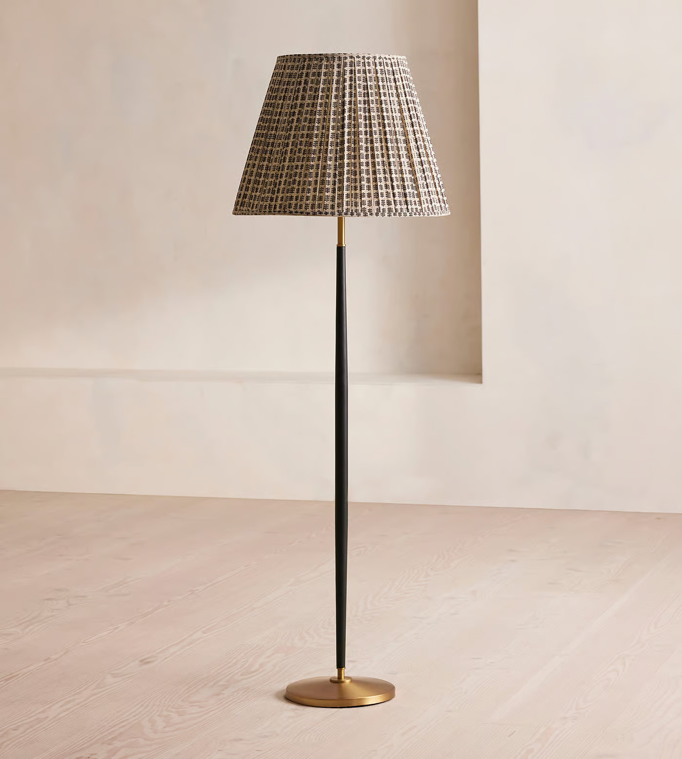 Beckett Leather Floor Lamp, Patterned Shade, US | Soho Home Ltd