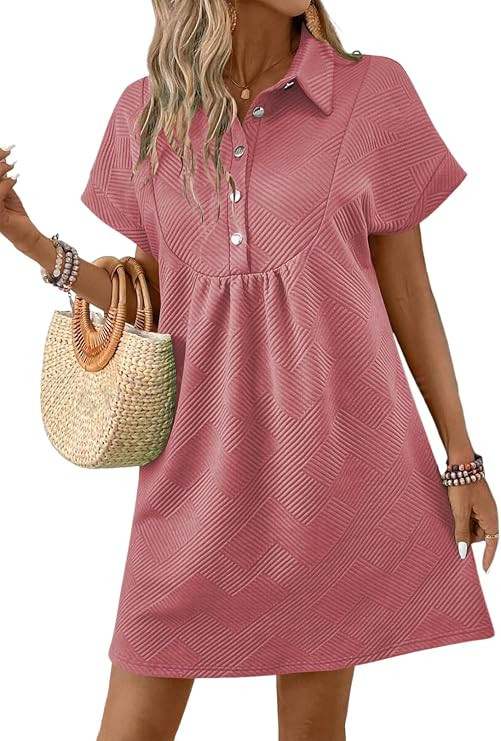 Acelitt Summer Lapel Collared Dresses for Women 2025 Batwing Short Sleeve Mini Dress Beach Sundre... | Amazon (US)