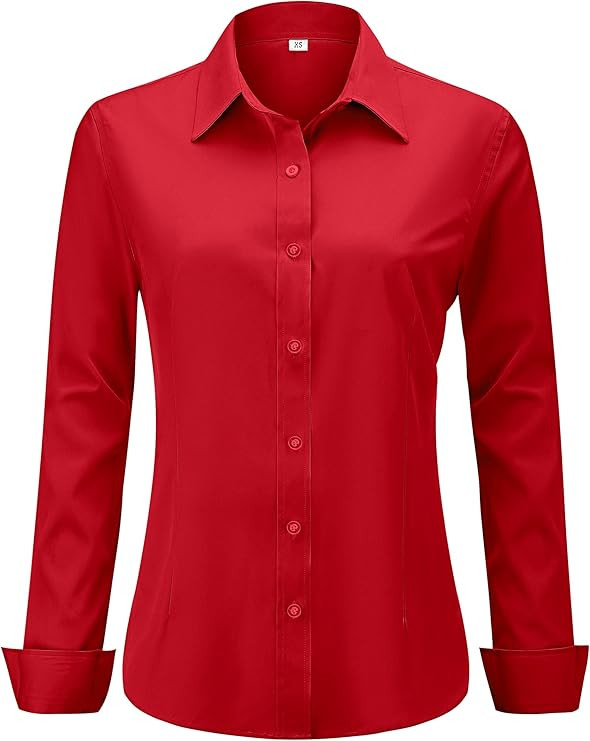 Soft Wrinkle-Free Women's Button Down Dress Shirts Solid Long Sleeve Work Blouses Fit Stretch Cas... | Amazon (US)