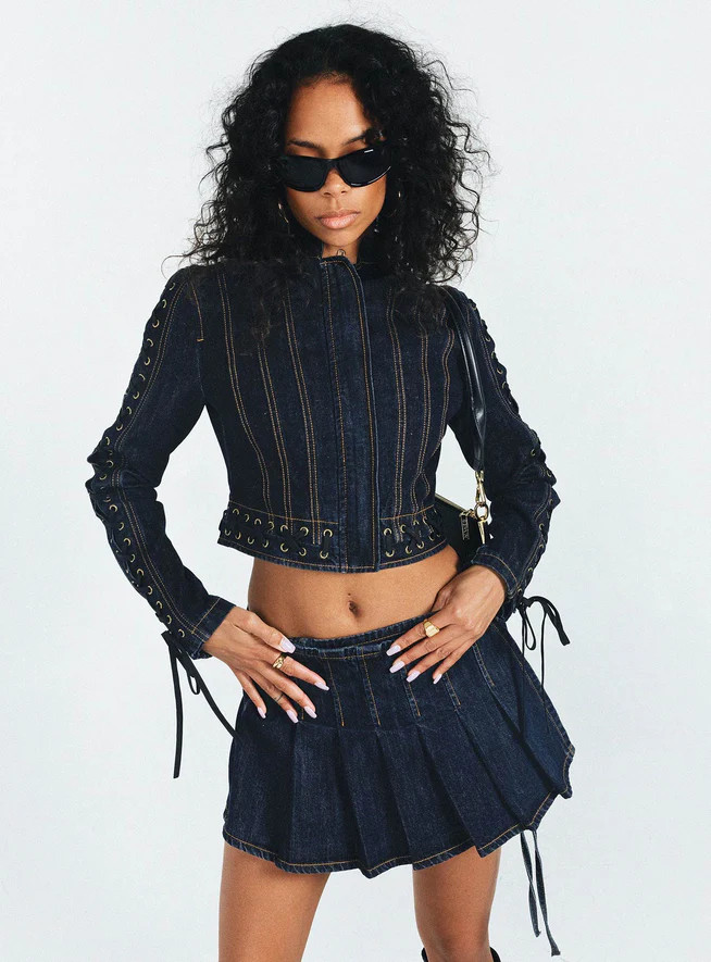 Camelia Pleat Mini Dark Denim | Princess Polly US