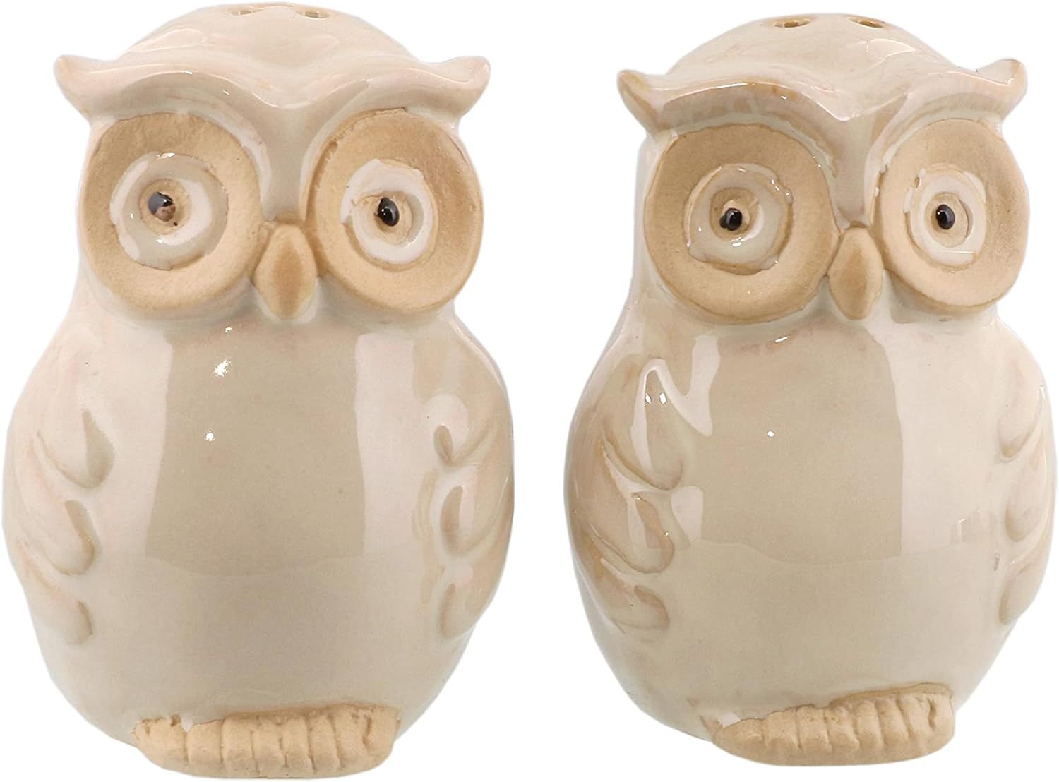 Ceramic Owl Salt and Pepper Shaker Collectors Kitchen Décor - Tan | Amazon (US)