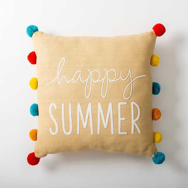Happy Summer Pom Pom Outdoor Throw Pillow | Kirkland's Home