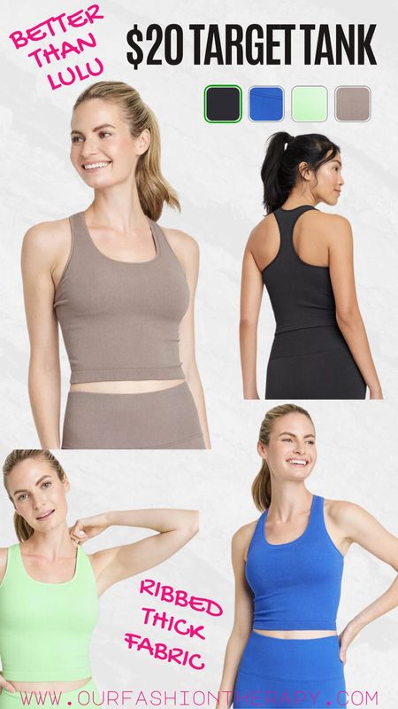 The $20 tank you need from Target. It’s a thick ribbed material that’s better than lululemon. 

#LTKstyletip #LTKActive #LTKfindsunder50