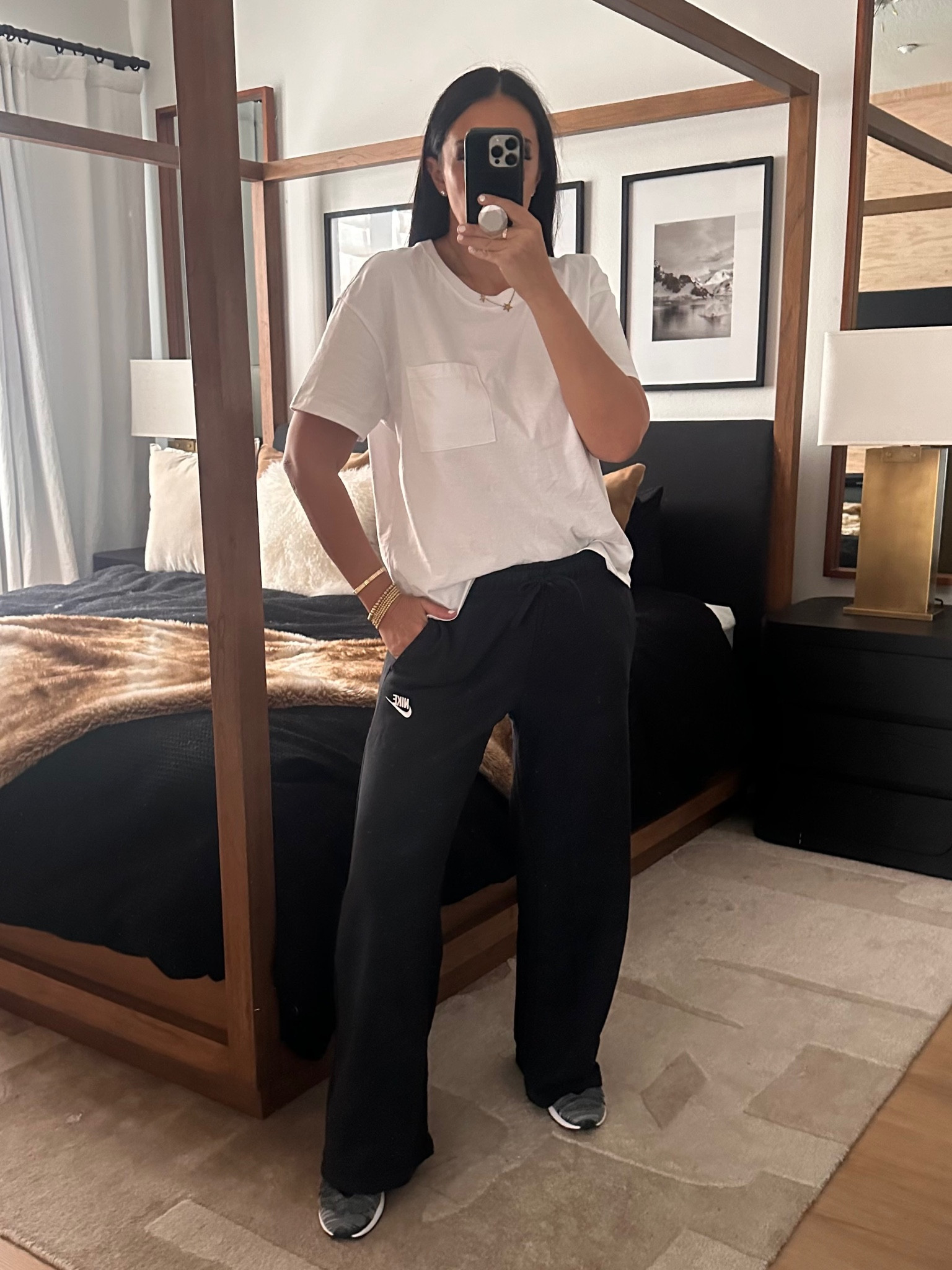 Club Fleece Sweatpants wearing size medium. Air Max Flyknit Racer Sneaker.
