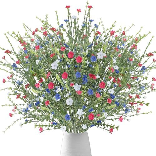 4th of July Artificial Red White Blue Flowers, Patriotic Flowers Independence Day Fake Wildflower... | Amazon (US)