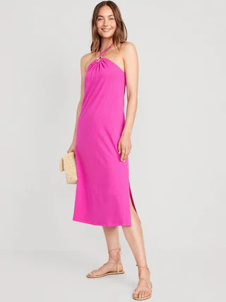 Slub-Knit Halter Midi Shift Dress for Women | Old Navy (US)