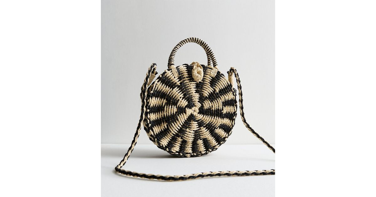 Black Woven Stripe Circle Cross Body Bag | New Look | New Look (UK)