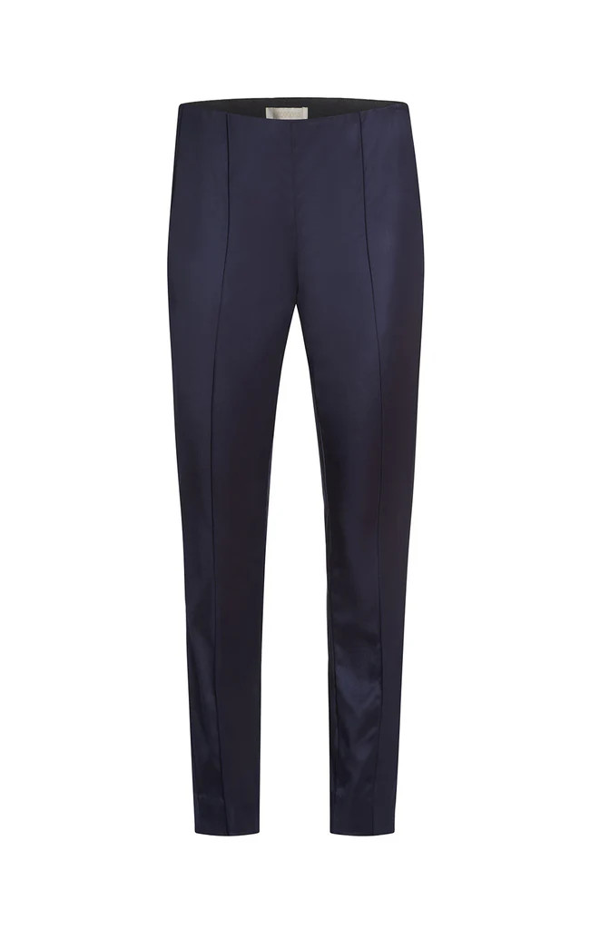 Rhinestone-Trimmed Navy Satin Pants | Etcetera