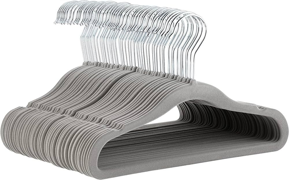 Amazon Basics Kids Velvet, Non-Slip Clothes Hangers, 11", Pack of 50, Gray | Amazon (US)