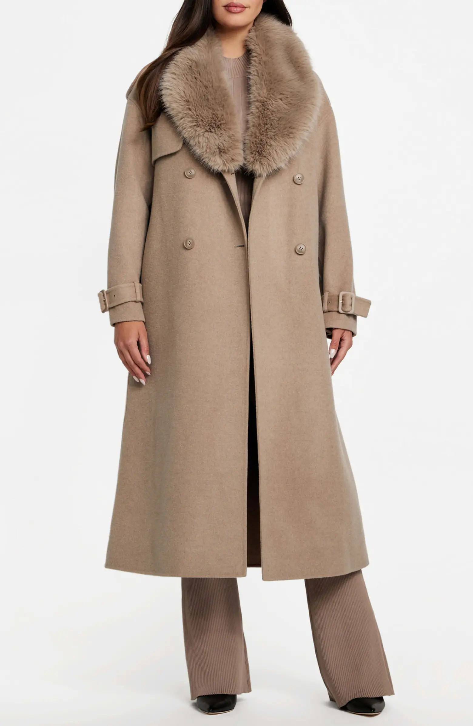 Marciano Ella Faux Fur Collar Double Breasted Coat | Nordstrom | Nordstrom