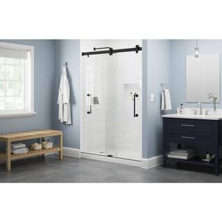 Paxos 60 in. W x 76 in. H Frameless Sliding Shower Door in Matte Black with 5/16 in. (8mm) Temper... | The Home Depot