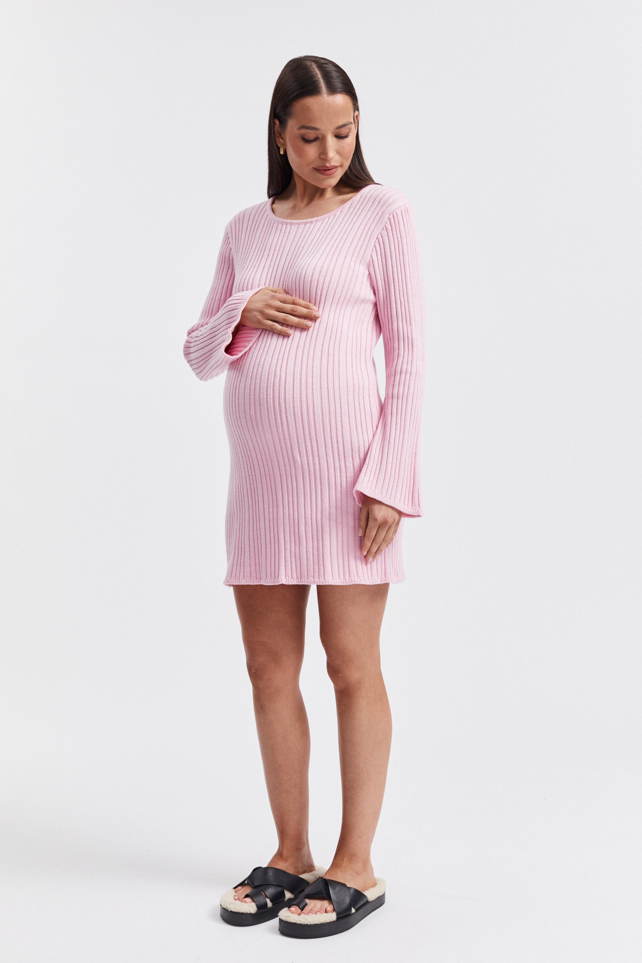 Textured Bell Sleeve Dress (Pink) | Legoe Heritage Maternity