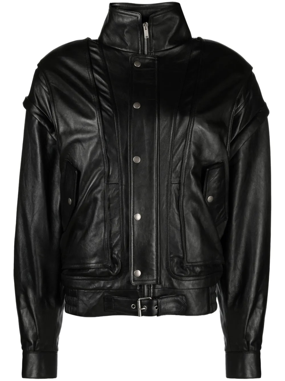 Saint Laurent detachable-sleeves Leather Bomber Jacket - Farfetch | Farfetch Global