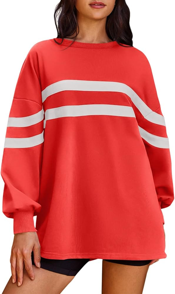 Panadila Womens Oversized Crewneck Sweatshirt Striped Pullover Long Sleeve Tunic Tops to Wear wit... | Amazon (US)