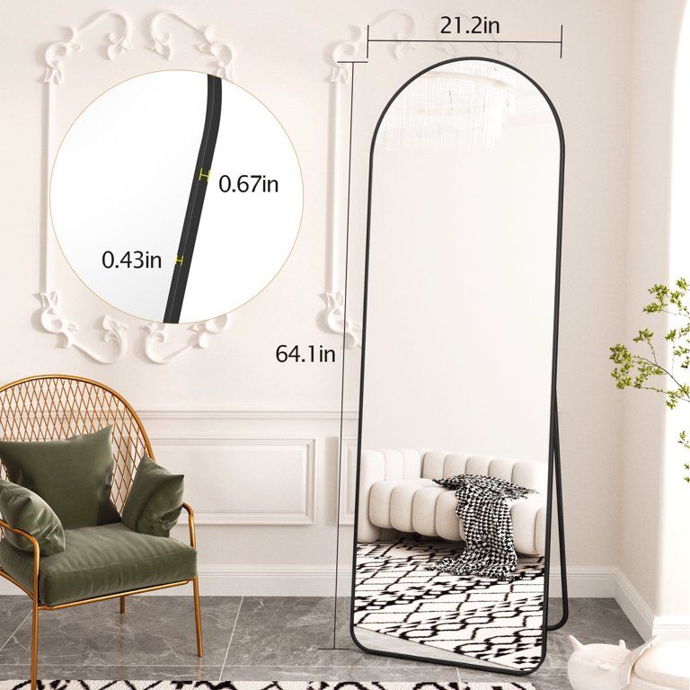 BEAUTYPEAK 64"x21" Full Length Mirror  Arched Floor Mirror Full Body Mirror Standing, Black - Wal... | Walmart (US)