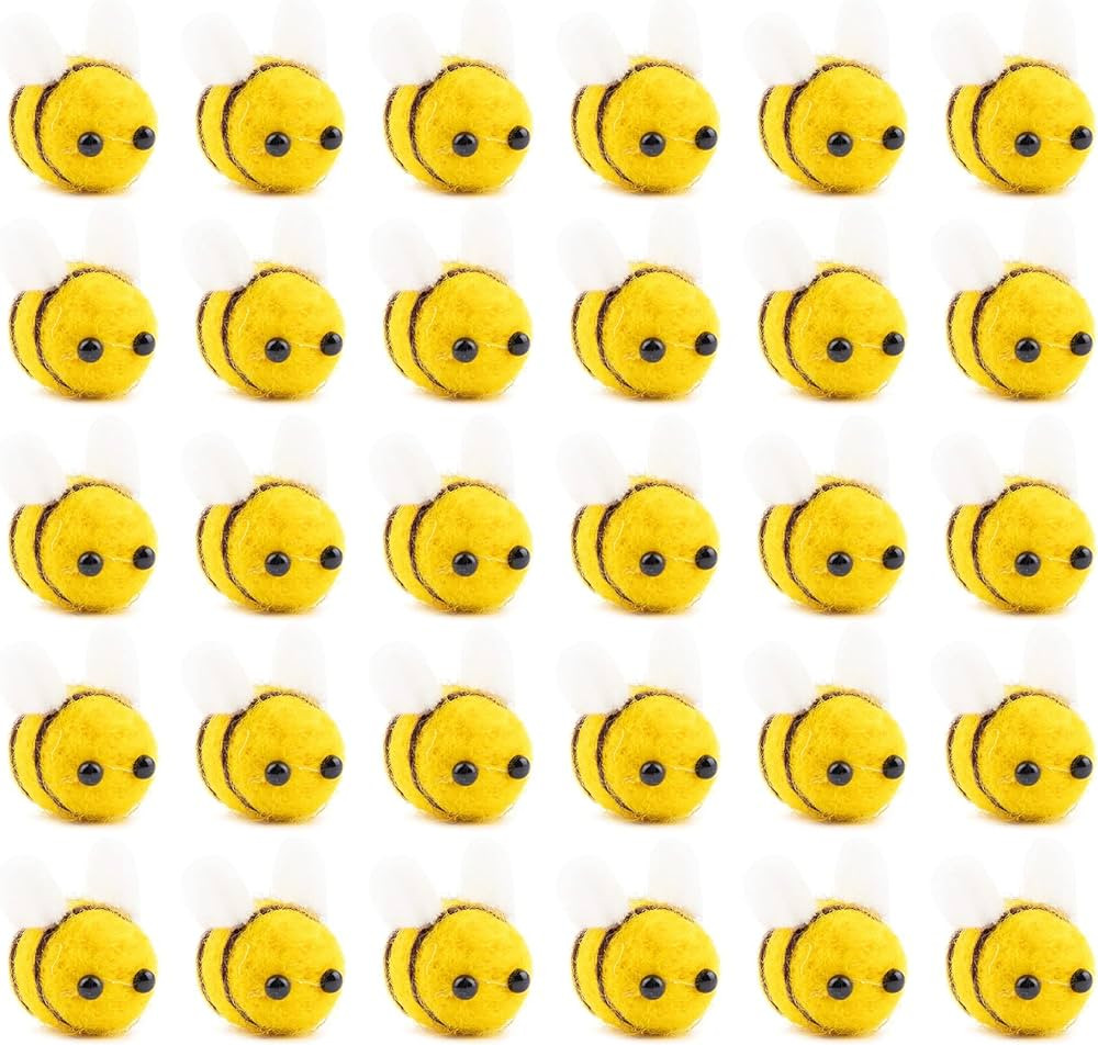 Framendino, 30 Pack Wool Felt Bee Cute Bumble Mini Decorations Ball for Jewelry Accessories DIY C... | Amazon (US)